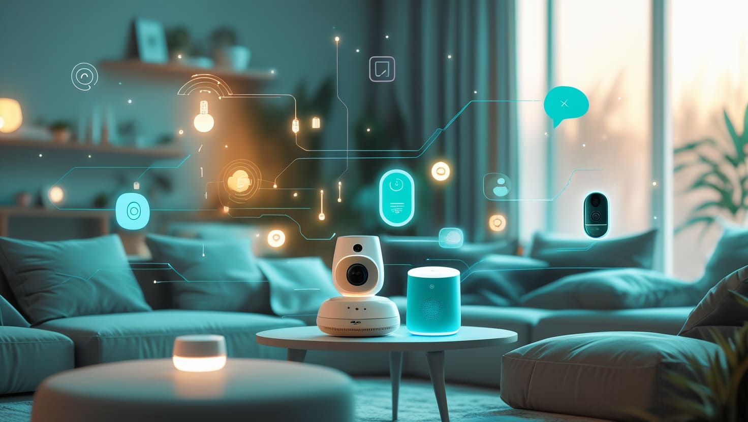 a round coffee table with a white robot on it